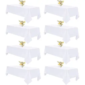 8 Pack 60"x102" White Tablecloth, Wrinkle & Stain Resistant for Wedding & Home Use