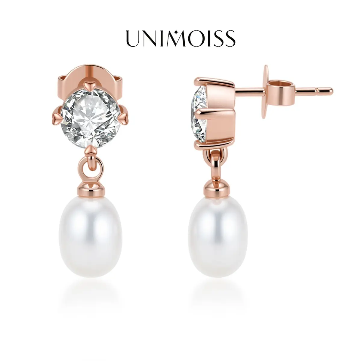 UniMoiss VVS Moissanite Rose Dream Drop Earrings, Silver-Plated Adults' Jewelry with Jewelry Box, Suitable for Wedding & All Seasons, Clean with Lemon Juice and Salt, Anniversary