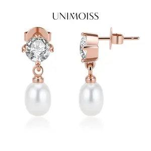 UniMoiss Moissanite Rose Dream Drop Earrings Silver-Plated Wedding Engagement Anniversary Valentine's Day Birthday Daily Wear Jewelry