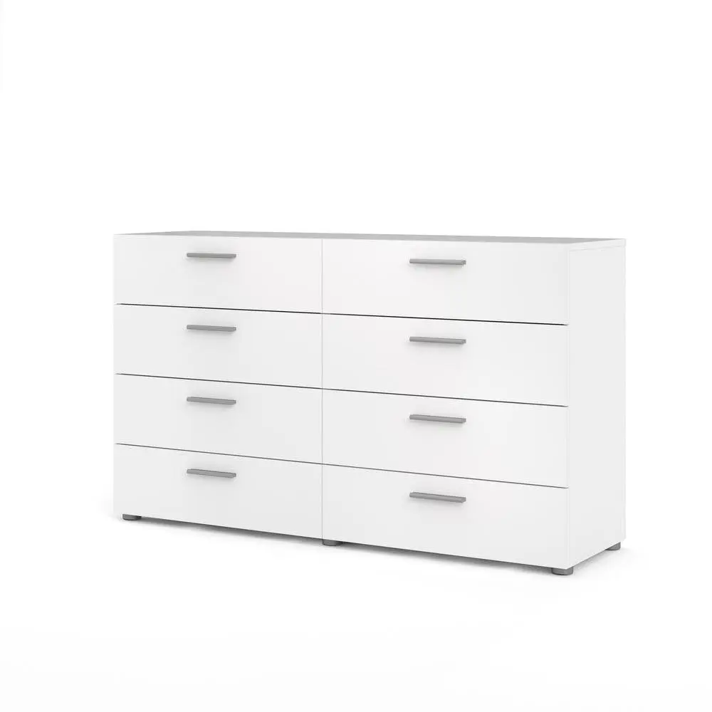 Sleek White Double Dresser with Eight Spacious Drawers for Bedroom Storage