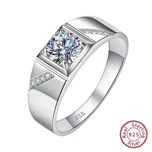 Moissanite Rings for Men 925 Sterling Silver Solitaire Round 1.0 Ct Diamond Ring Promise Wedding Band Luxury Jewelry #Love Story