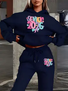 Autumn Winter Hooded Sweatshirt Set, Senior 2026 Graduation Casual Style, Youthful Cool Graphic Design, Loose Fit