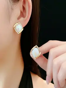 Square Earrings Vintage Luxury High-End Rhinestone Studs, Fashion Minimalist Unique Versatile Ear Jewelry, Elegant Small Earring Set