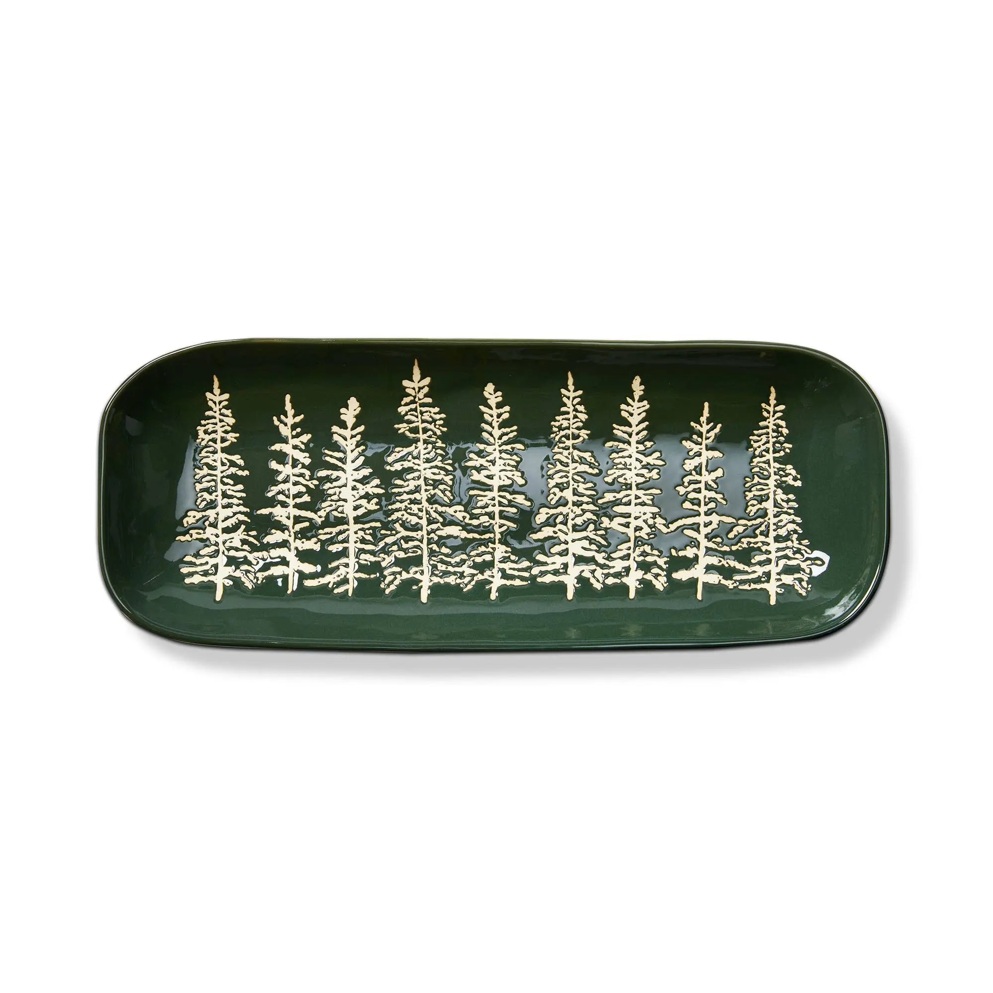 Wilde Pine Tree Rectangle Platter Spruce Stoneware Christmas