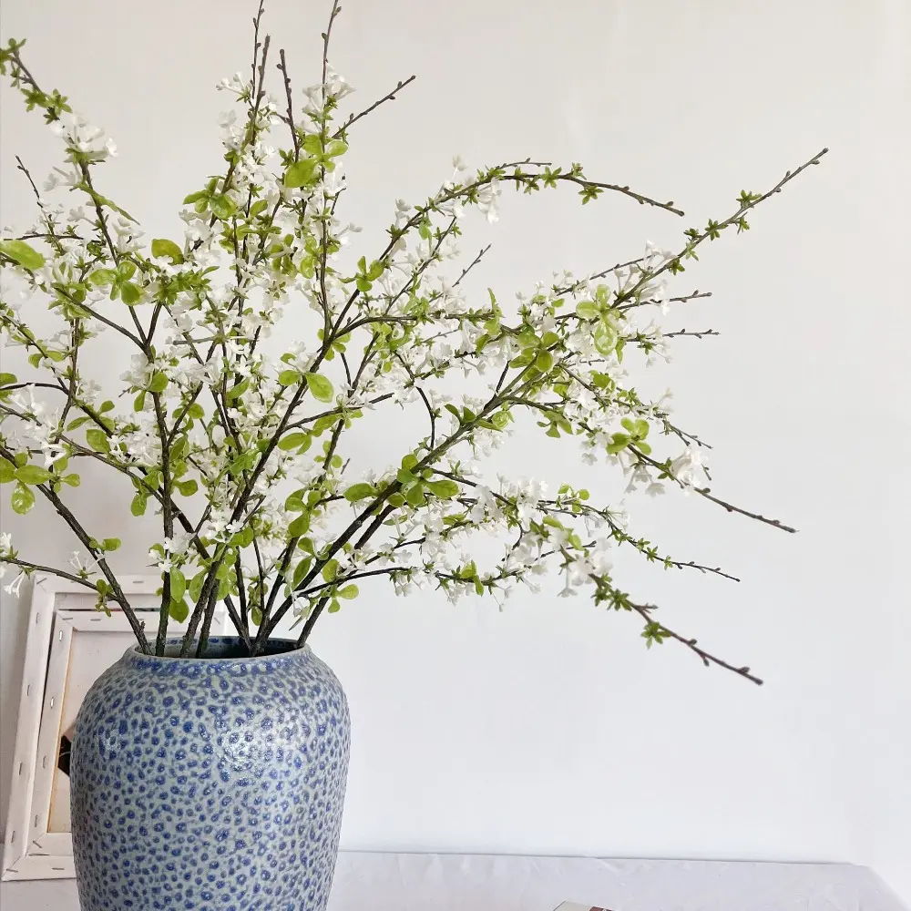 3pcs Faux Willow Branches With Small Flowers, Elegant Long Stems, Spring Home Bedroom Party Accent, Wedding Table Arrangement
