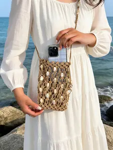 Elegant Beaded Braided Phone Crossbody Bag, Summer Beach Bag, Durable Fashion Women's Bag, Lightweight Versatile Design, Perfect for Outdoors and Special Occasions