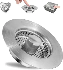 Kitchen Sink Drain Strainer 3-in-1 Stainless Steel Deodorizing Anti-Clog Basket Strainer Plug for US Standard 3.5in Drains