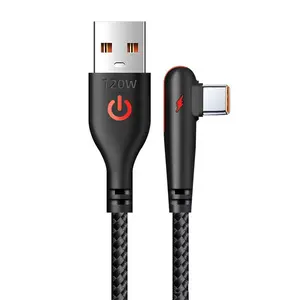 120w Super Fast Charging Cable USB-C Elbow Design Fast Charging Cord Compatible with Samsung S23/s22/xiaomi 14/13/huawei P40/mate 40 Cellphone