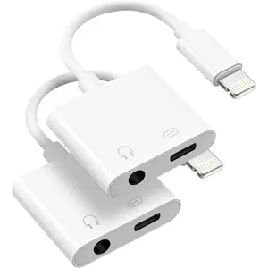 [Apple MFi Certified] 2 Pack Lightning to 3.5mm Headphone Jack Adapter, 2 in 1 Headphone Adapter Aux Audio and Charger Adapter Dongle Cable Splitter Compatible with iPhone14/13/12/11/XS/XR