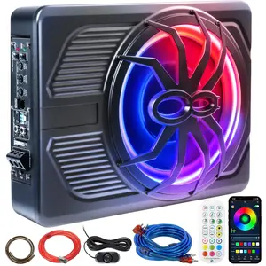 1200W RGB Subwoofer, Slim Underseat Car Subwoofer and Amp Package with RGB Beat-Synced Light, Individual Control for Low Pass/Gain/Boost Bass, Deep Bass Perfect for Truck/SUV/Jeep/MPV
