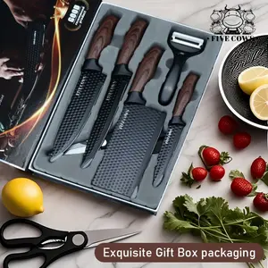 6 Piece Kitchen Knife Set, High Carbon Stainless Steel Extra Sharp Professional Chef Knife with Non-stick Ergonomic Wooden Handle, Home Cooking Chef Knife Set