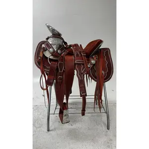Charro Saddle – Chestnut Leather with White Stitching & Silver (15.5”)