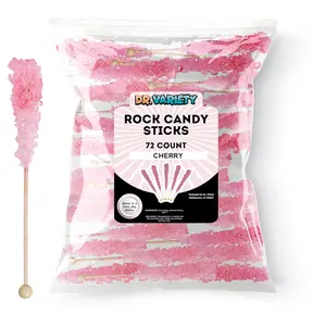 Pink Rock Candy Sticks – Cherry Sugar Flavored Dragon breath Candy, 72 Pack Bulk Individually Wrapped Edible Crystal Sticks for Party Favors, Weddings, Bridal & Baby Showers – By Dr. Variety