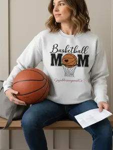Basketball MOM Embroidered Crewneck Pullover Sweatshirt for Women - Soft Warm Premium Cozy Game Day Fit Faith-Based Brand shirts graphic