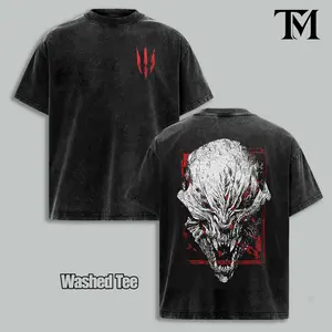 The Witcher 3 Vintage Washed Graphic Tee, Oversized Geralt Monster Hunter Streetwear Shirt, Heavyweight Cotton T-Shirt, Dark Fantasy RPG Gaming Apparel, Retro Gamer Fan Gift, Premium Unisex Top
