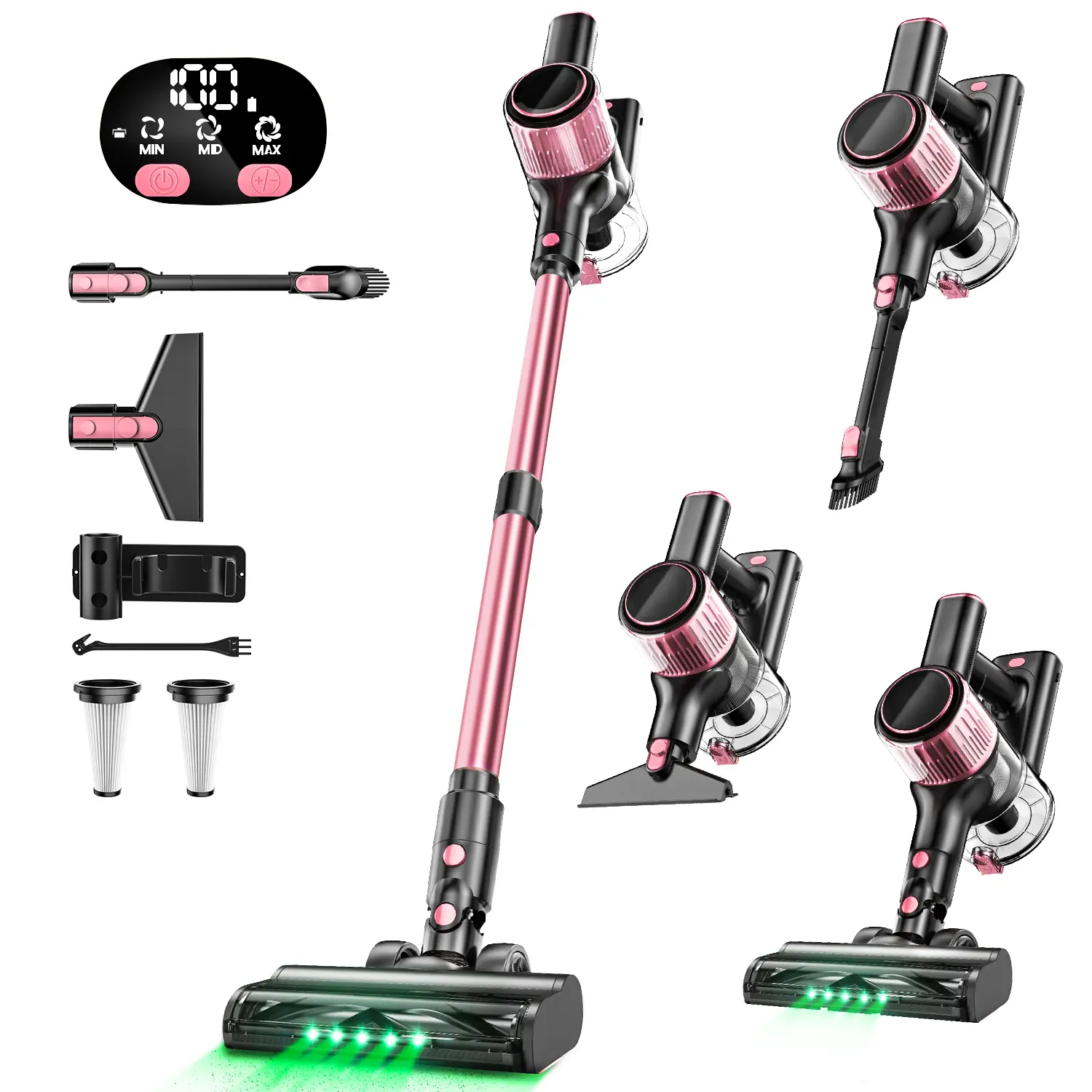VICEASE Cordless Vacuum Cleaner, 33Kpa 8-in-1 Stick Vacuum with LED Display & 3 Cleaning Modes, 45-Minute Runtime & Detachable Battery, Lightweight Vacuum Cleaner for Home Hardwood Floors Carpets and Pet Hair(Model:A27)