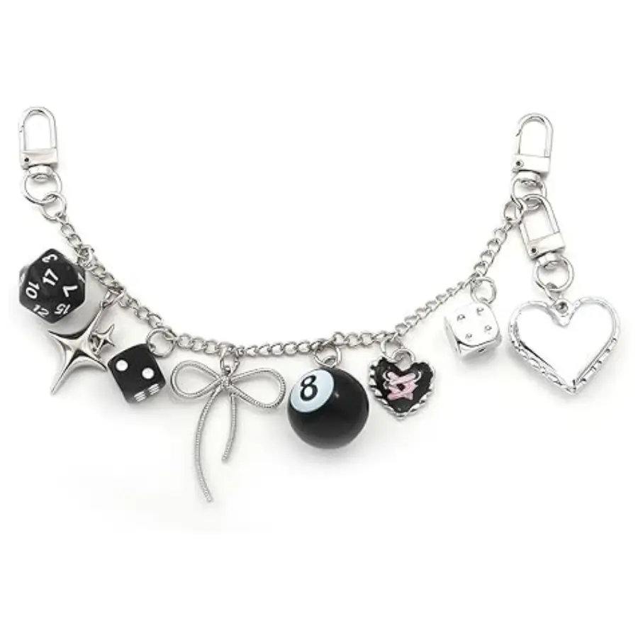 8 Ball Dice Charm Keychain - Cute Bag Purse Handbag Accessories - Y2K Aesthetic Key Chain for Women Men