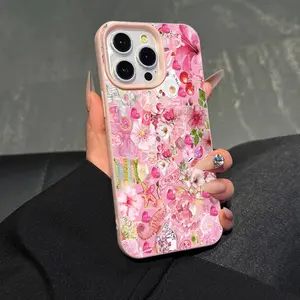 1 piece faux leather pink phone case with pink seahorse and starfish pattern, anti-dust, high-end iPhone series phone case.