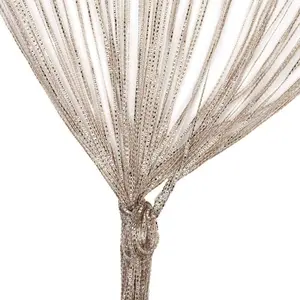 Door String Curtain, Wall Panel Fringe Window Room Divider Blind,  Patio Bedroom Decorative Tassel Screen Ribbon Strings Strip  Thread Screen for Wedding Coffee House (Champagne)