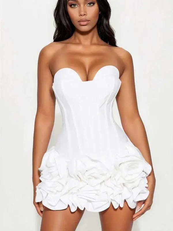green emerald velvet dress Elliott Lauren Rosette Dress in White main image 0