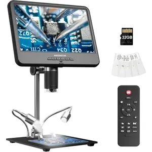 AD210 10.1 Inch LCD Microscope for Adults Soldering Microscope for Electronics Repair Coin Microscope Camera Full View with LED Lighting Biological Slides Kit 32G Card