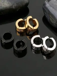 Plain Stainless Steel Non-piercing Cuff Earrings (3 Pairs), Hoop Earring Sets, Casual Ear Jewelry for Men & Women, Fashion Jewelry for Party, Daily Clothing Decor, Trendy All-match & Exquisite Jewelry for Birthday Gift