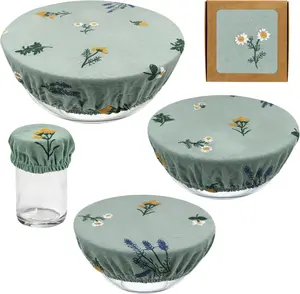 Reusable Bowl Covers (Set of 4) - Breathable Cotton Linen Sourdough Accessories - Elastic Durable Fabric Food Lids for Proofing Baskets & Bread Baking Supplies (Sage Green)