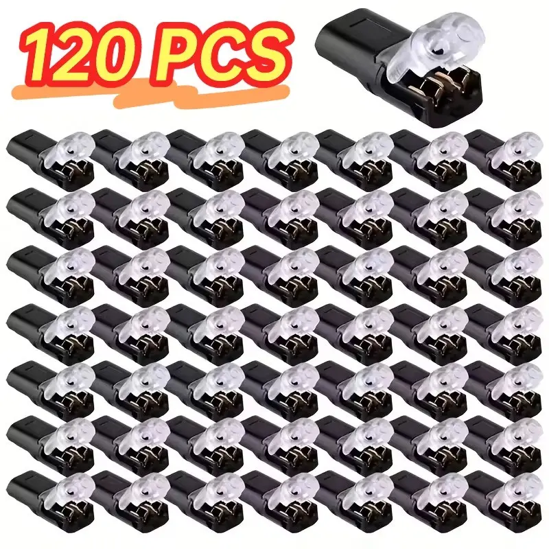 120pcs Double-Wire Plug-in Connector | 2 Pin Low Voltage Wire Connector with Locking Buckle, Quick Connector, Fast Connect Plugs for Strip Lights, LED Strip Connectors, Stainless Steel Material, Durable Reliable Connectors