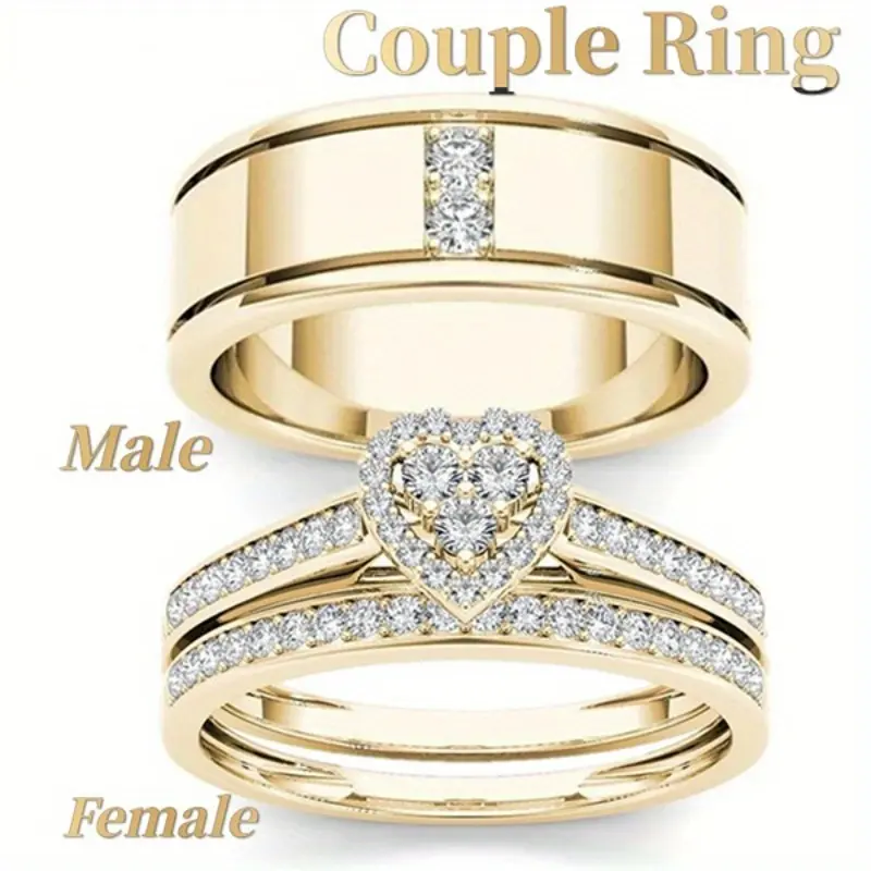 Women's Fashion Noble Heart Wedding Ring Set or Men's Fashion Engagement Ring Wedding Band Anniversary Gift Party Jewelry Couple Rings