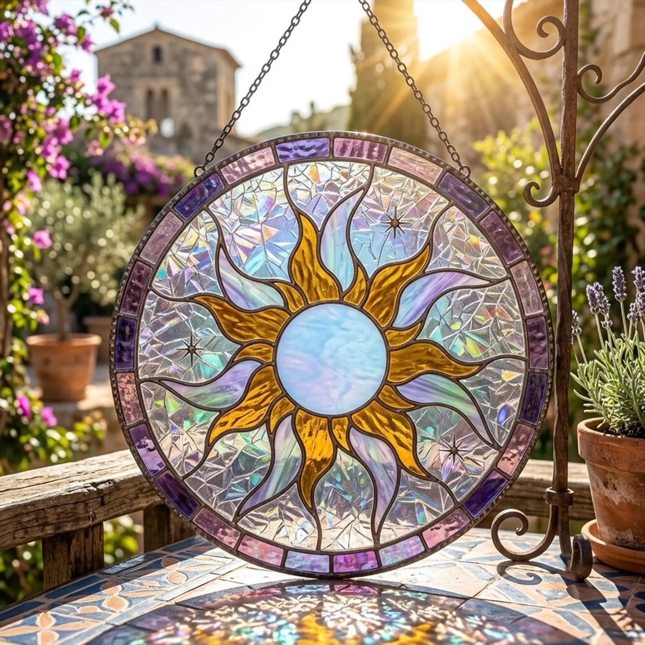 Tangled Sun Stained Glass Suncatcher, Princess Window Hanging Decor, Fairy Tale Gift for Her Mom Artistic
