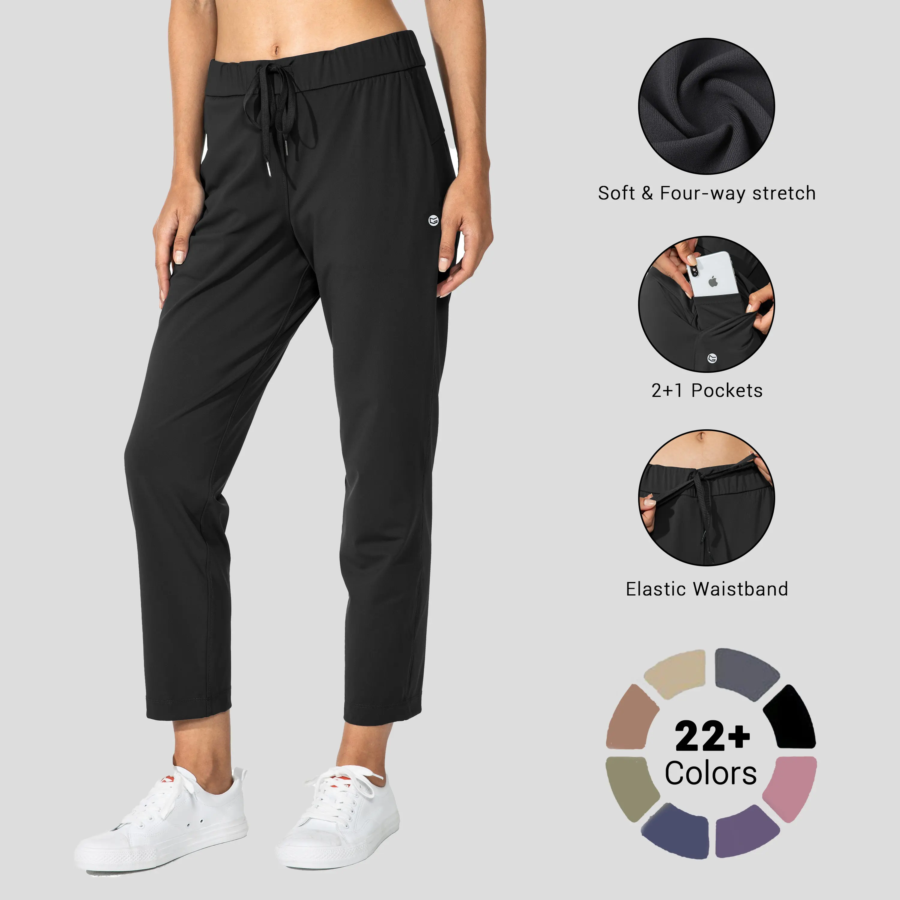 G GRADUAL Women's 7/8 Stretch Nylon Ankle Pants, Slim Fit Workout Wear with Deep Pockets for Golf, Travel, Lounge, Athletic, 7/8 Length