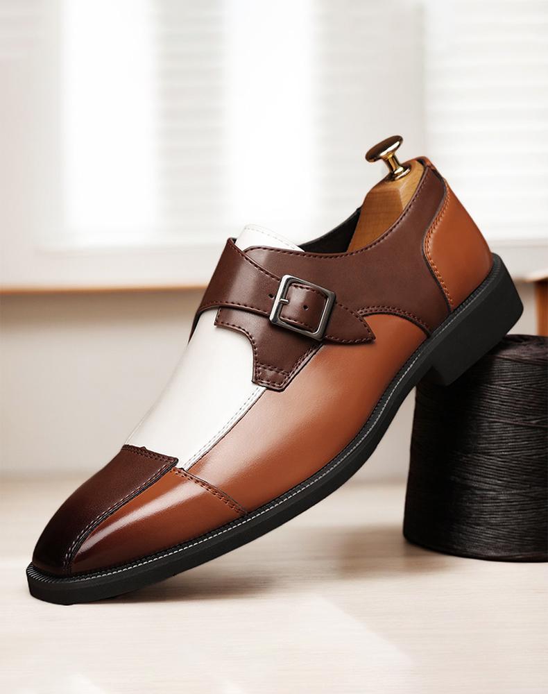 Men's Two-Tone Monk Strap Dress Shoes, Brown & White Formal Leather Shoes81960