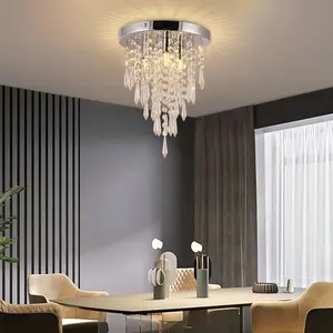 CNCEST Modern Crystal Chandelier Flush Mount Light Pendant Ceiling Lamp Fixture 3-Light pretty  lights Living Room Decorative