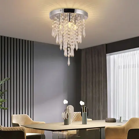 CNCEST Modern Crystal 3-Light Chrome Acrylic Flush Mount Accent Ceiling Light - AC Power, 3 G9 Bulbs, Cool White, Warm/Cool Bulb Swap, 9.8" Small Footprint, Assembly Required, Indoor Use, Room Decor for Dining/Bedroom, Refined Vibe Home Improvement