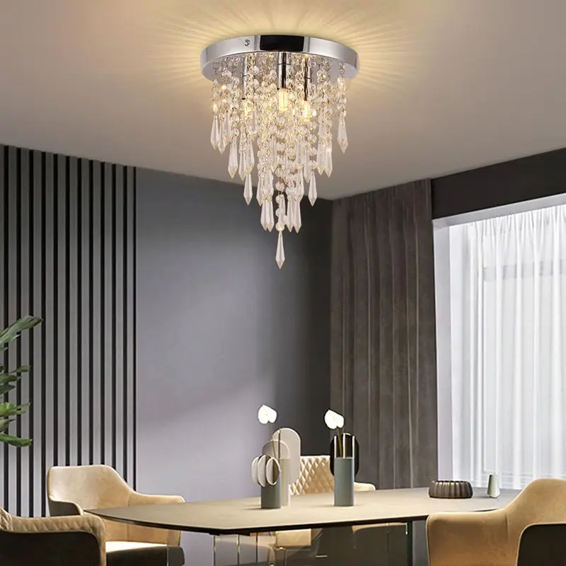 CNCEST Modern Crystal 3-Light Chrome Acrylic Flush Mount Accent Ceiling Light - AC Power, 3 G9 Bulbs, Cool White, Warm/Cool Bulb Swap, 9.8" Small Footprint, Assembly Required, Indoor Use, Room Decor for Dining/Bedroom, Refined Vibe Home Improvement