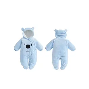 Baby Hooded Footie Romper Snap Up Fleece Snowsuit Winter Outwear Cute Pattern Jumpsuit