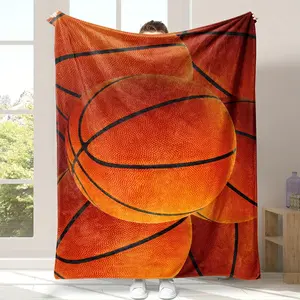 Basketball Printed Flannel Blanket – Soft Cozy All-Season Throw For Bed Or Sofa Orange & Black Retro Design Machine Washable Allseason Blanket Vibrant Blanket Pattern Machine Washable Throw