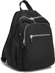 Small Nylon Backpack Mini Casual Daypack Lightweight Backpack for Women (BLACK)