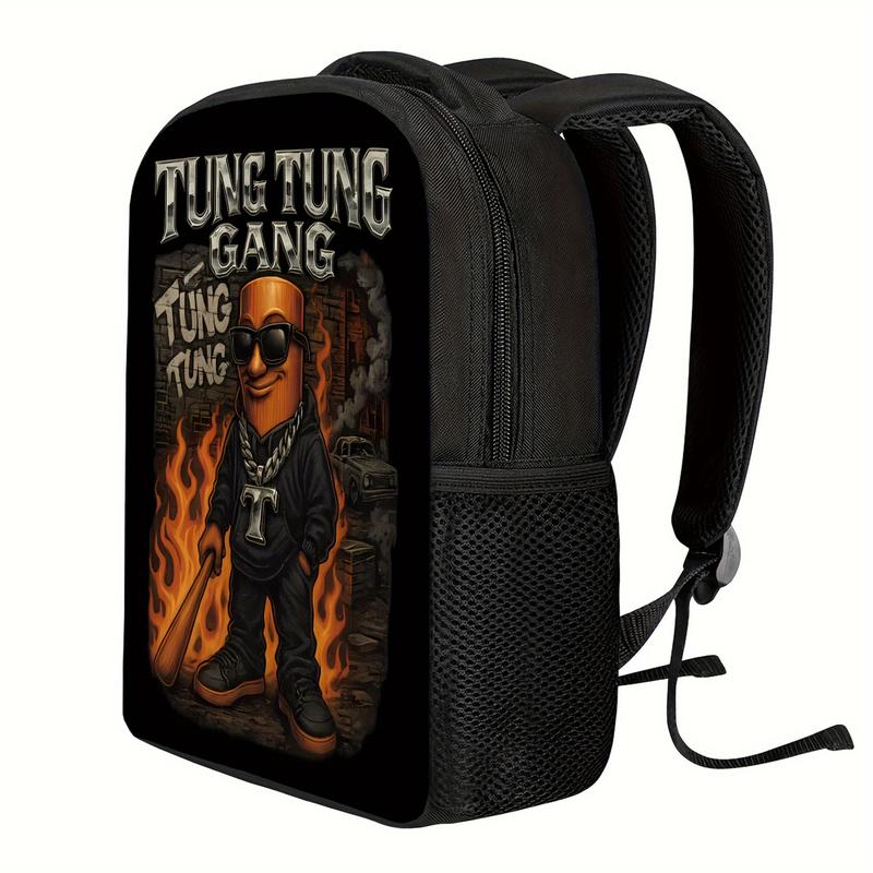 Tung Tung Tung Sahur Tung Tung Gang Graphic Print Backpack - Lightweight Travel Backpack with Separate Laptop Compartment, Adjustable Shoulder Straps & Durable Polyester, Stylish Commuter Essentials for School, Work, Daily Use, Backpack for School, Bold