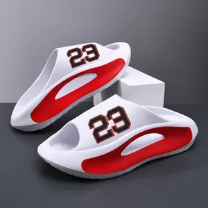 Stylish 23 Print Cloud Slides for Men Breathable Open-Toe Soft EVA Material Chunky Sole Ideal for Indoor Outdoor Beach Daily Wear Casual Plain Color Slide Black