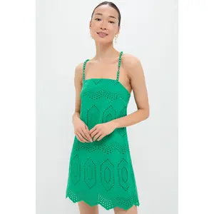 Green Eyelet Beaded Strap Mini Ibiza Dress
