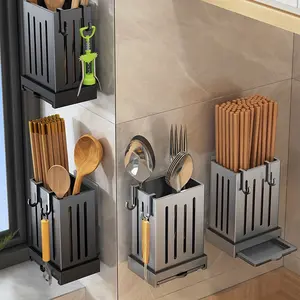 Kitchen Utensil Holder, Multifunctional Draining Chopstick Cage, Wall Mounted Or Standing Cutlery Storage Organizer Caddy, Flatware Organizers, Plastic Lightweight Cage, Kitchen Storage Accessories