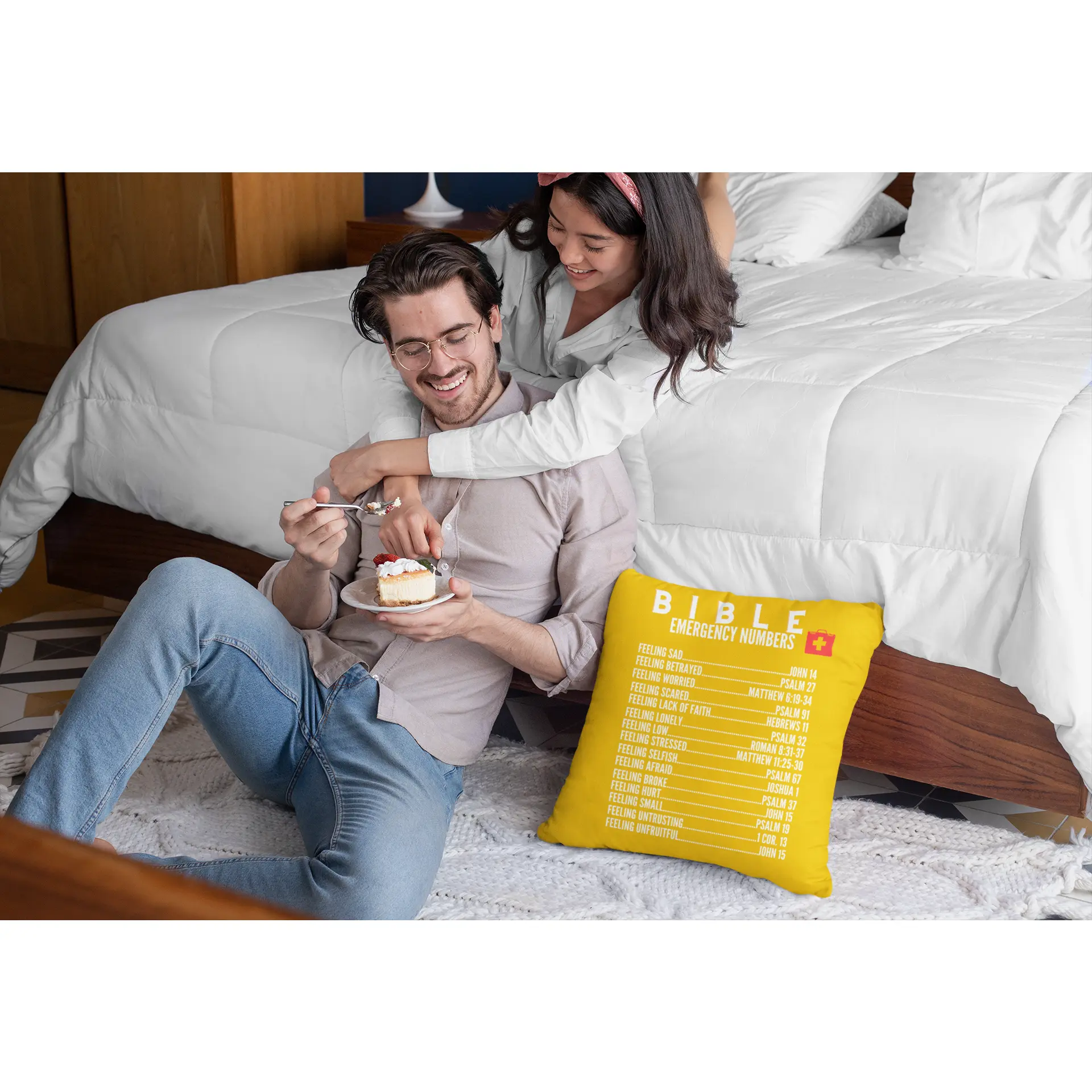 Emergency Bible Numbers Christian Pillow White