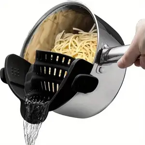 Heat-Resistant Silicone Clip-On Colander Strainer for Easy Pasta, Noodles, and Vegetable Draining