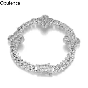 Gold Vacuum Plated Copper with  Sri Lanka Zircon  Moissanite Lucky Clover Bracelet Miami Italy Mexico & Micro Inspired for Women & Men Luxury Jewelry,Daily Wear,Casual Fashion,Gift Idea,Chicano,Classic,Hip Hop,Simple,Sporty Style birthday gift