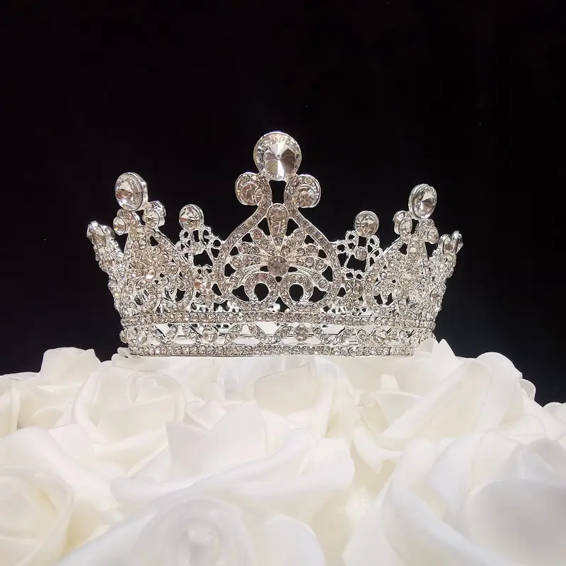 212 MAIN Silver Metal Rhinestone Princess Crown Cake Topper (Tian Sweet 34034-SV) - 6.2 oz, 2.4 in Height, Flower-Accented Ornaments for Home Birthday Cake Decorations, Festive Supplies, Flowers