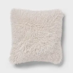 Euro Faux Mongolian Fur Decorative Throw Pillow Light Gray/Black - Threshold: Polyester, Indoor Square Cushion, OEKO-TEX Certified