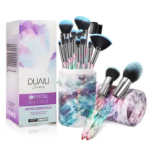 DUAIU Makeup Brushes 15Pcs Premium Synthetic Bristles Crystal Handle Set Kabuki Foundation Brush Face Lip Eye Makeup Brush Sets Professional with Starry Gift Box (Blue) DUAIU