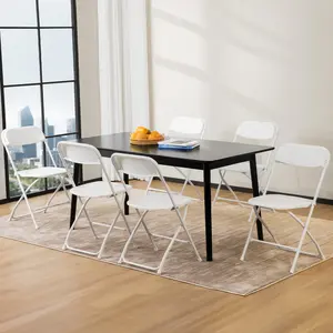 4-Pack White Heavy-Duty Plastic Folding Chairs with Sturdy Metal Frame – Portable Stackable Seating for Indoor Outdoor Events, Weddings, Offices, Parties, Picnics & Restaurants; Easy to Clean, Lightweight to Carry, Space-Saving Foldable Design for Home
