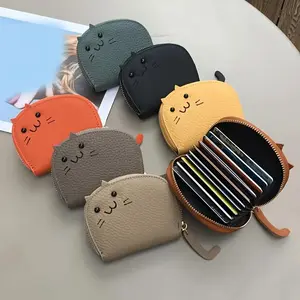 [Design Wallet] Chic Compact Synthetic Leather Cat Wallet | Zipper Secure, Polyester Lined Coin Purse, Sleek Card Holder